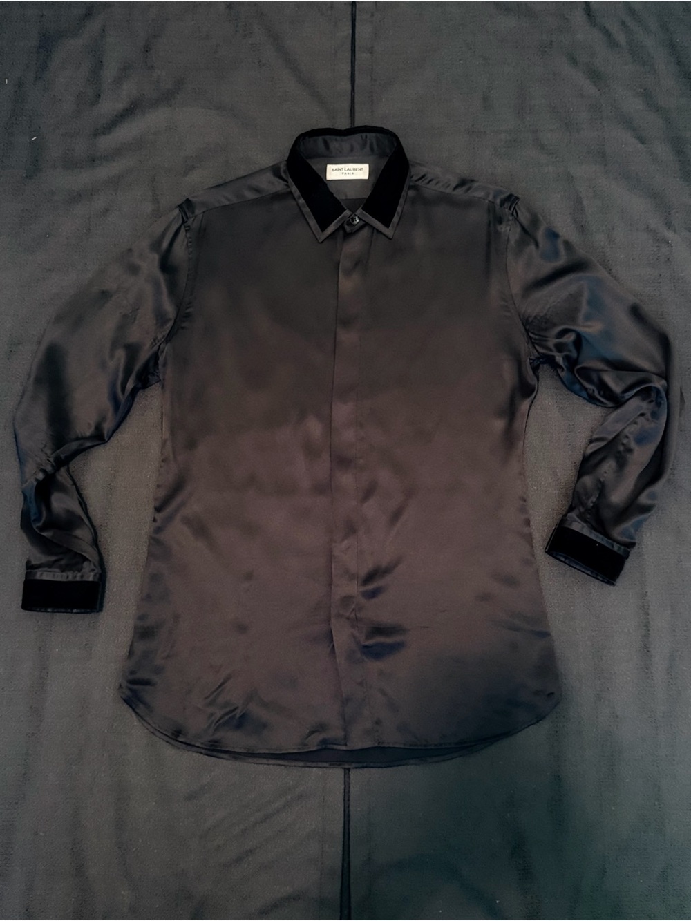 Saint Laurent Velvet Point-Collar Silk Shirt